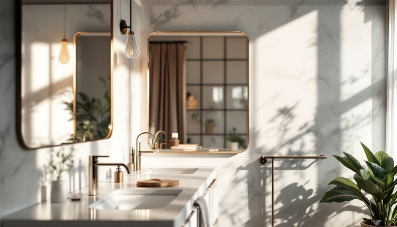 A photograph of a beautifully designed bathroom featuring a stylish vanity light