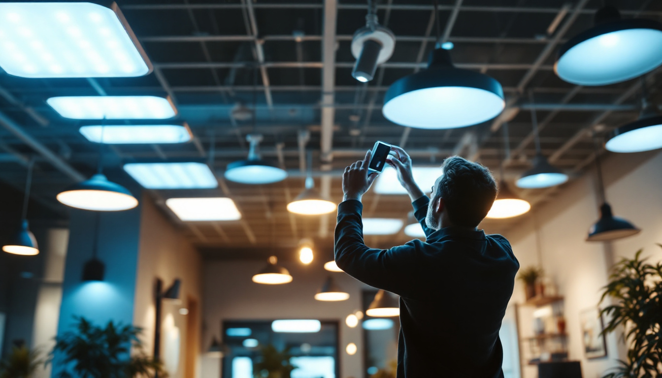 A photograph of a well-lit indoor space showcasing various led light fixtures in use