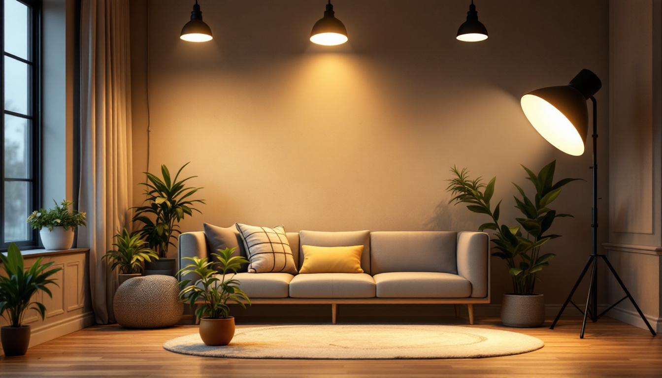 A photograph of a well-lit room showcasing various styles of pot lights in action