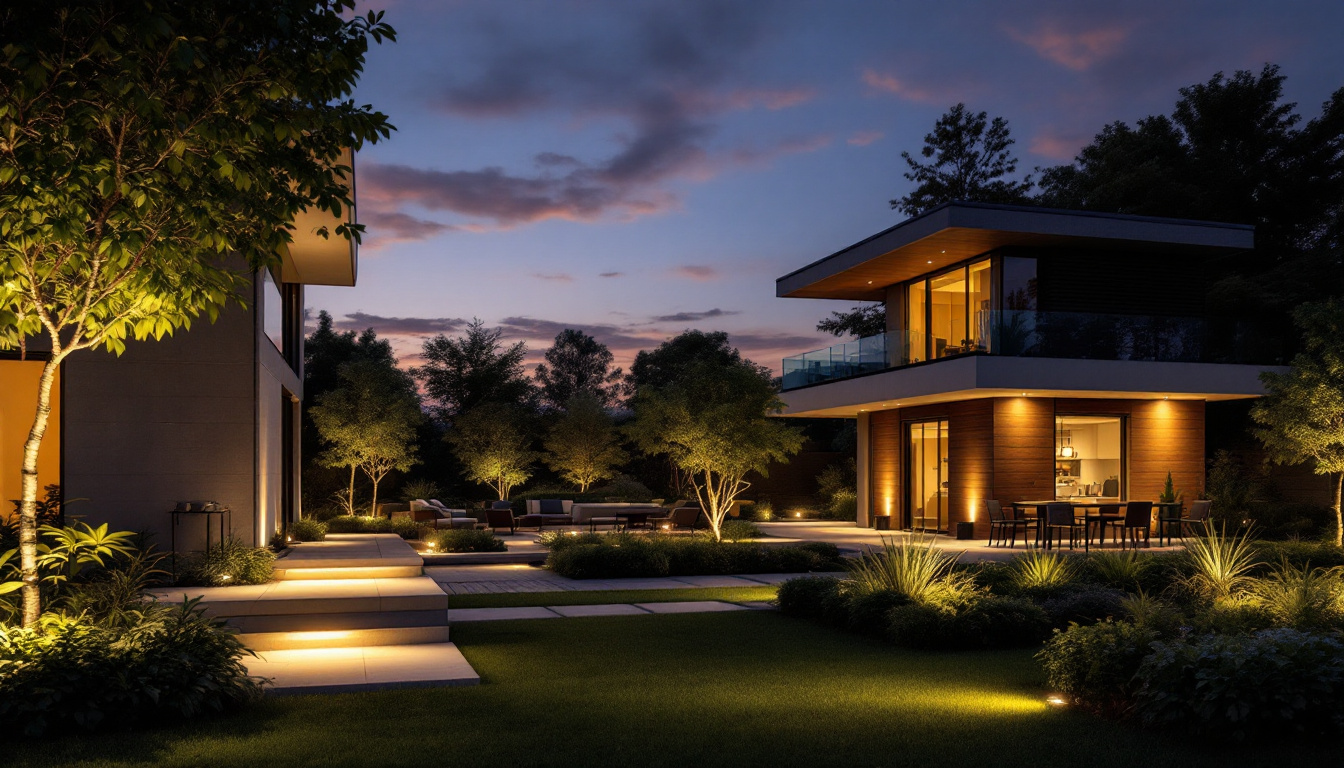 A photograph of a beautifully illuminated outdoor space at dusk