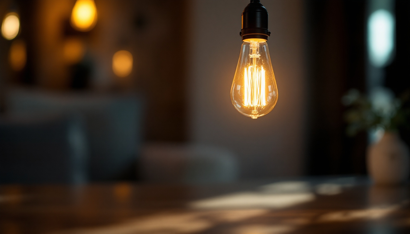 A photograph of capture a photograph of a traditional light bulb illuminating a modern