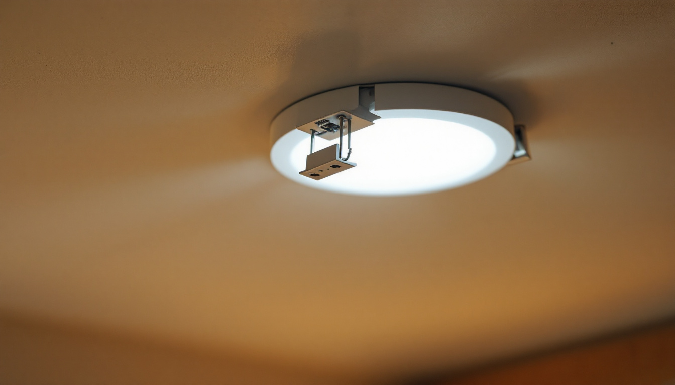 A photograph of a close-up view of recessed lighting clips in use