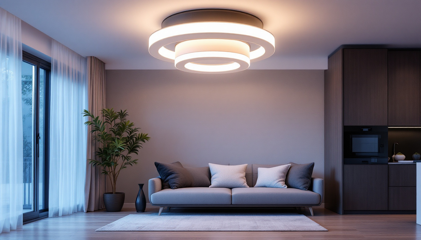 A photograph of a beautifully designed ceiling light fixture illuminating a modern living space