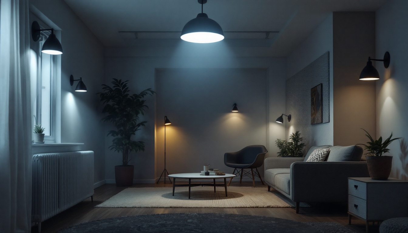 A photograph of a well-lit indoor setting showcasing various styles of led emergency lights in use