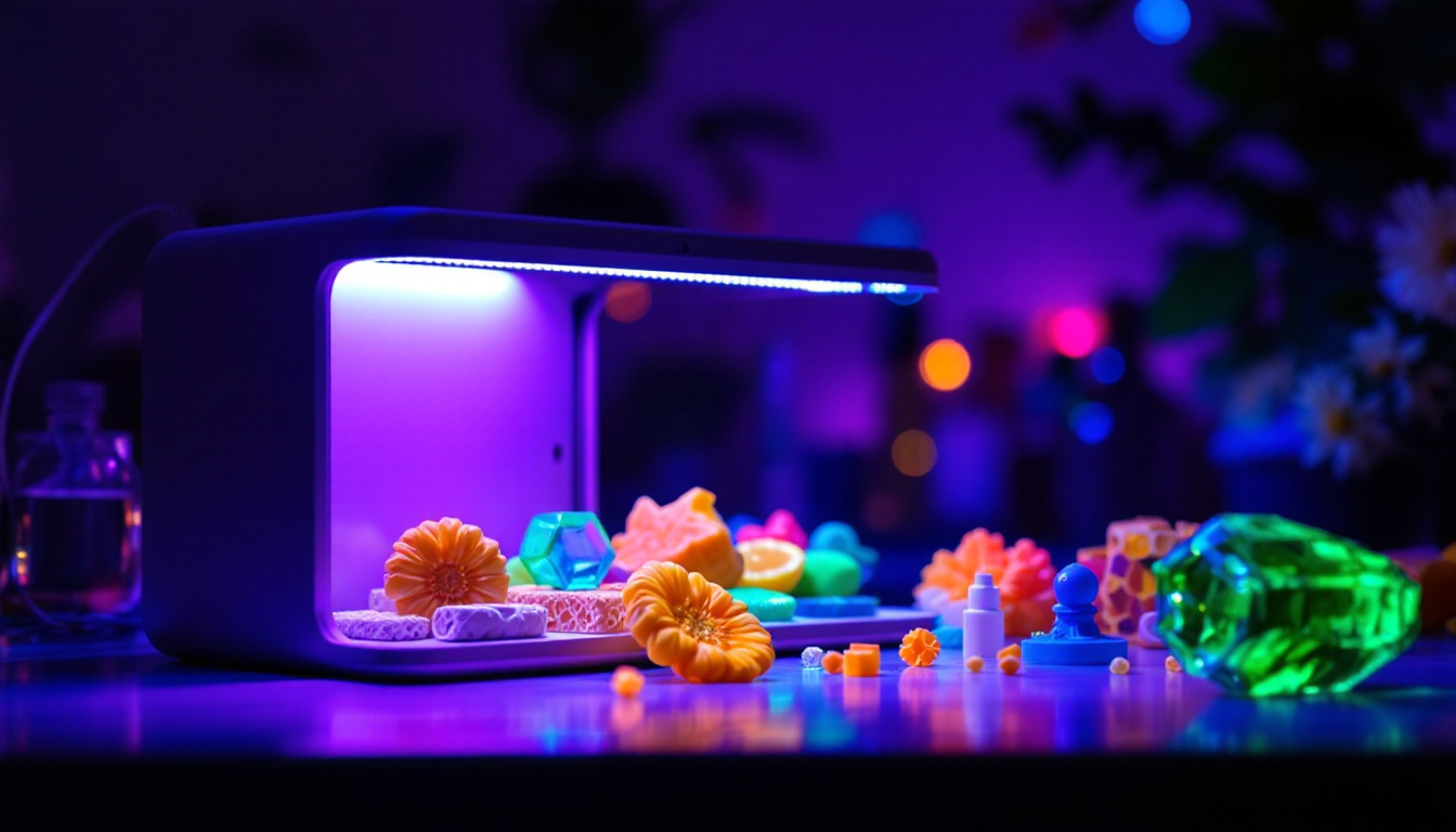A photograph of a uv light box in action