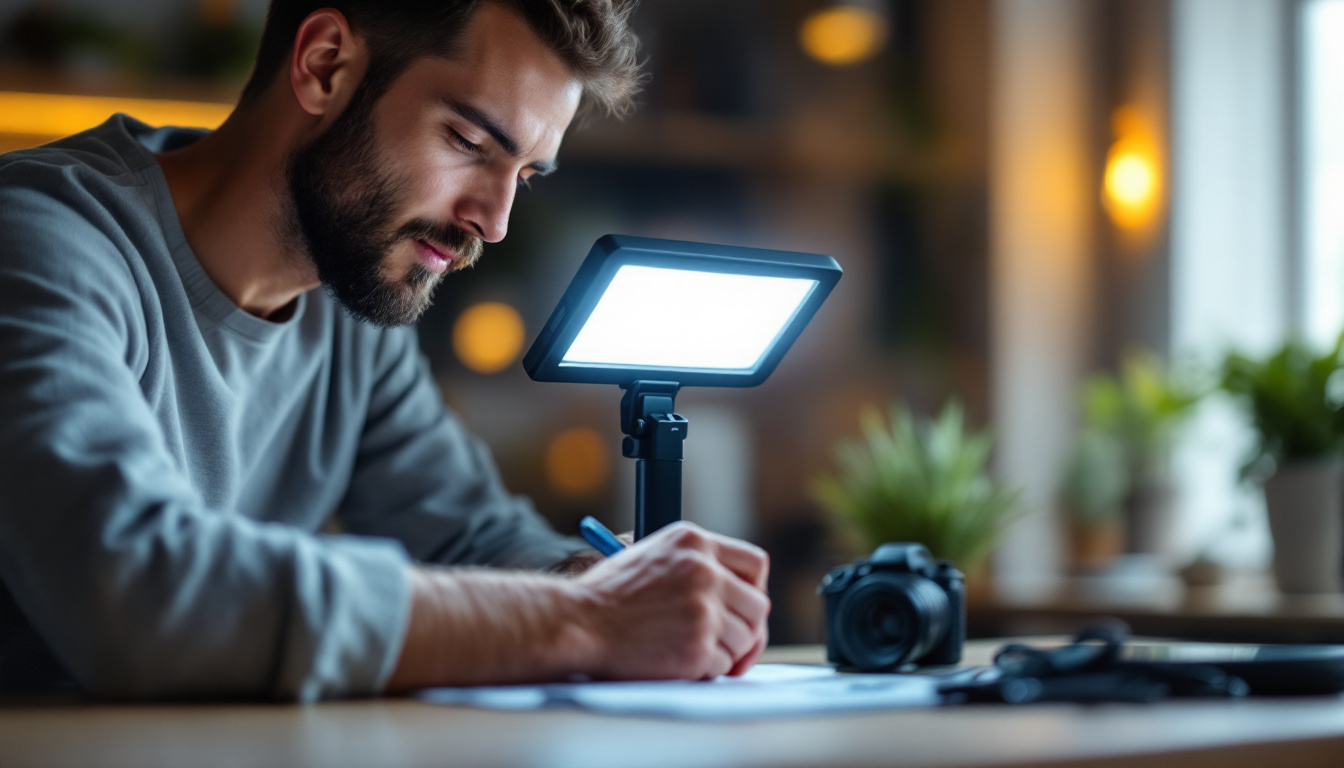 A photograph of a portable led light in use in a dynamic workspace