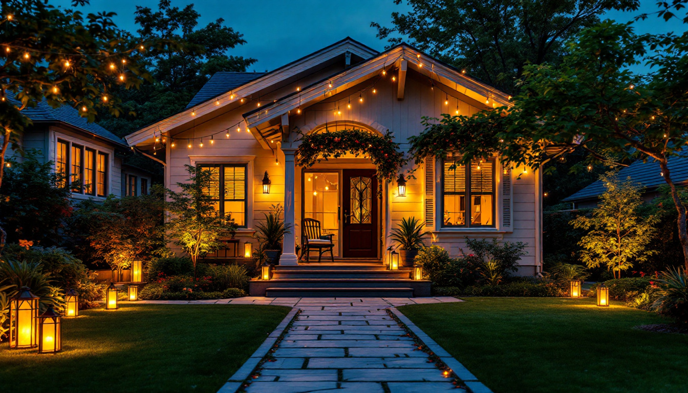 A photograph of a beautifully illuminated outdoor space showcasing various lighting techniques