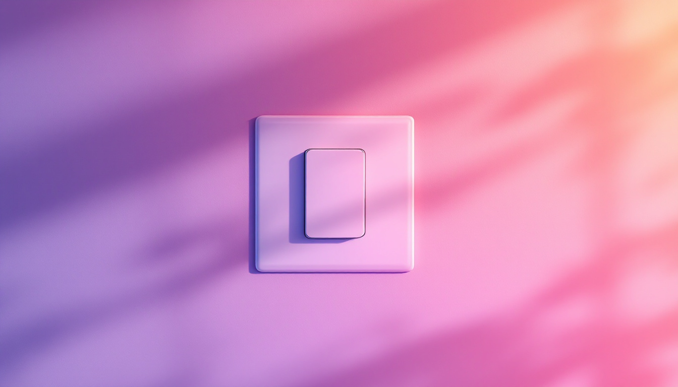 A photograph of a flat light switch set against an aesthetically pleasing background