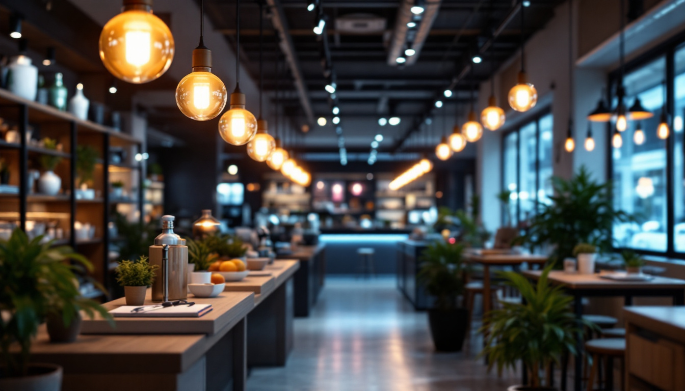 A photograph of a modern retail space illuminated by vibrant led shop light bulbs