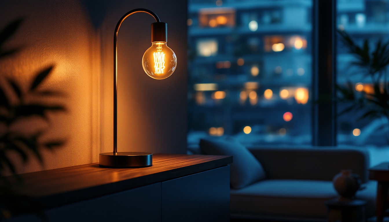 A photograph of a stylishly designed type g lamp illuminating a modern residential or commercial space