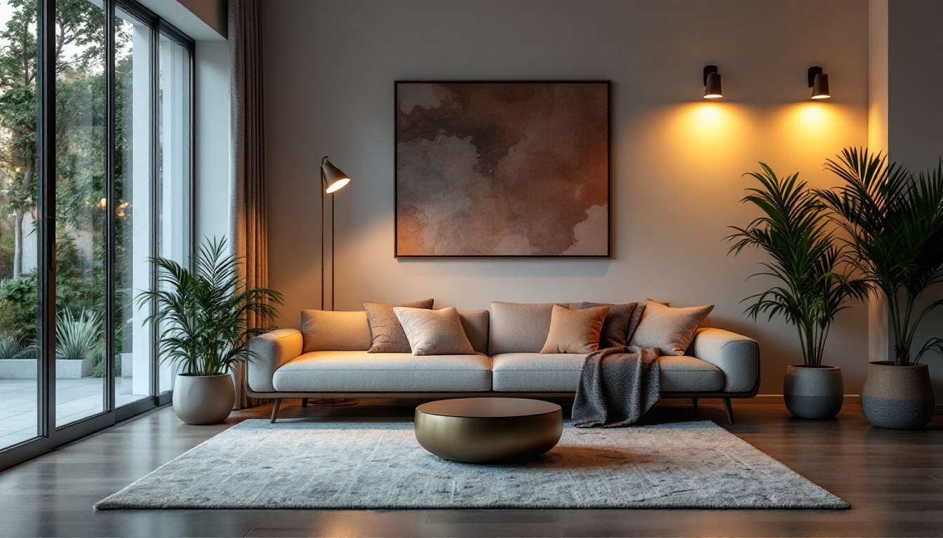 A photograph of a beautifully designed room featuring square pot lights in various settings