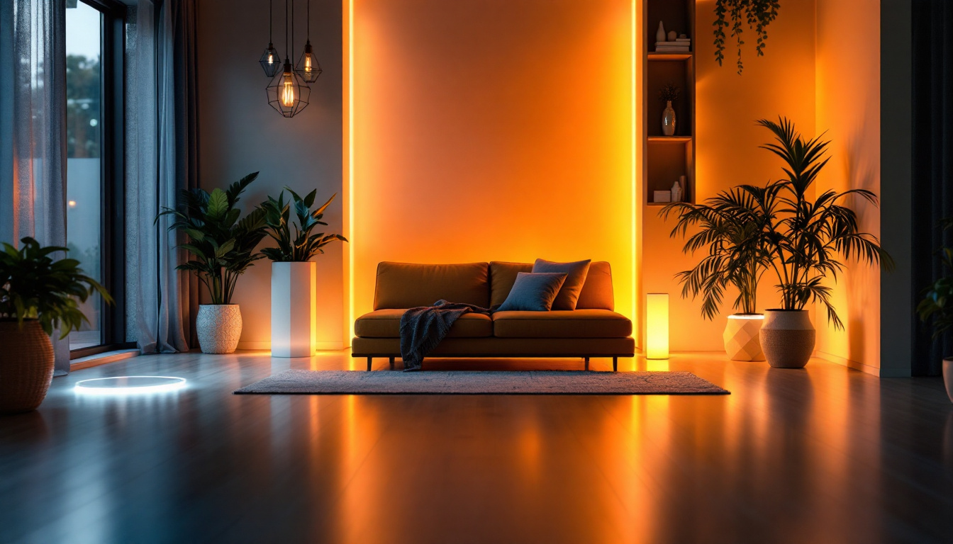 A photograph of a beautifully illuminated floor space featuring various types of lights