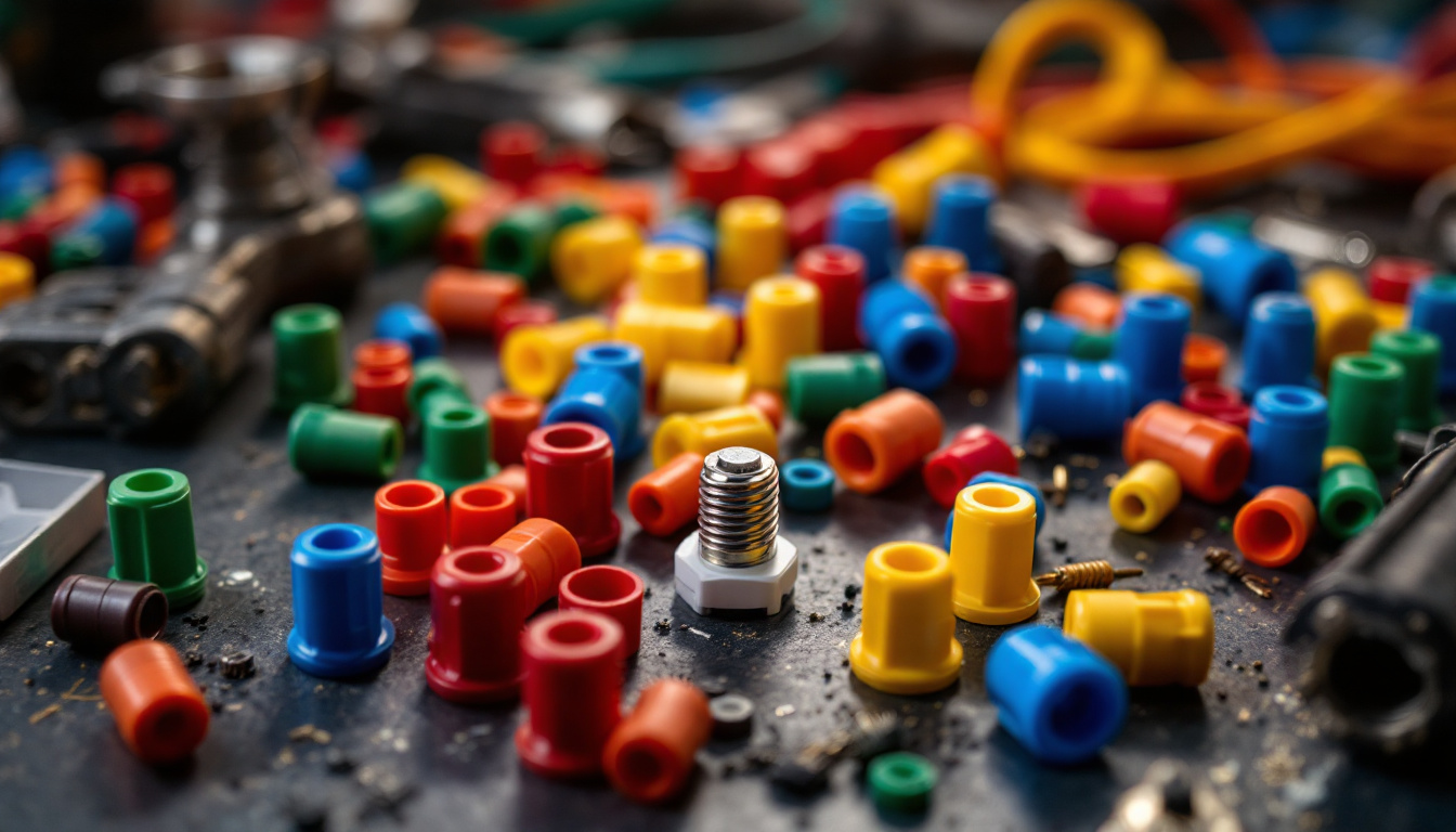 A photograph of a close-up of various low voltage wire nuts in vibrant colors