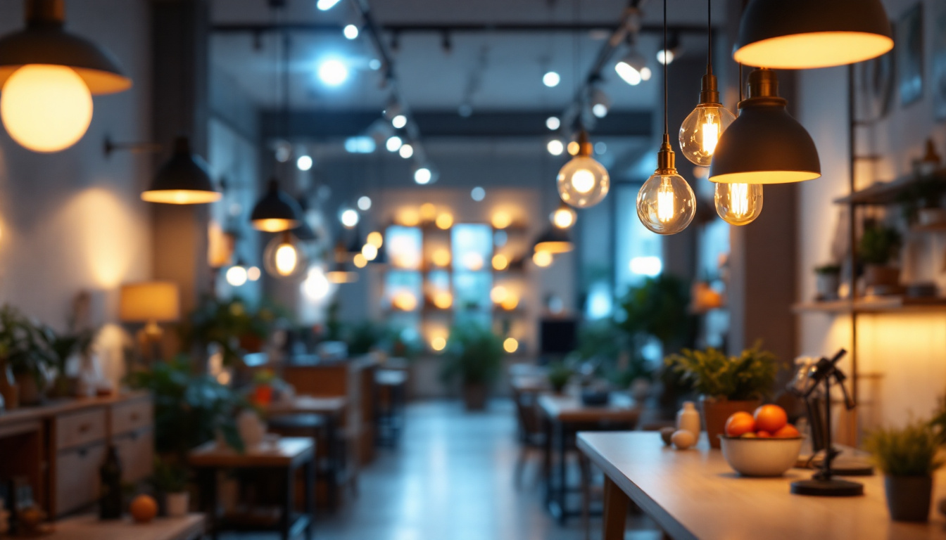 A photograph of a well-lit retail space showcasing various lighting fixtures in use