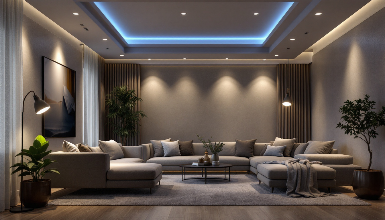 A photograph of a beautifully lit room showcasing a variety of recessed lights in both residential and commercial settings