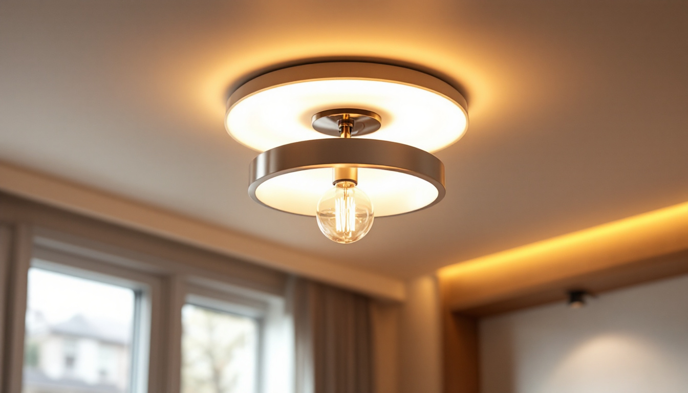 A photograph of a beautifully designed flush light fixture in a stylish interior setting