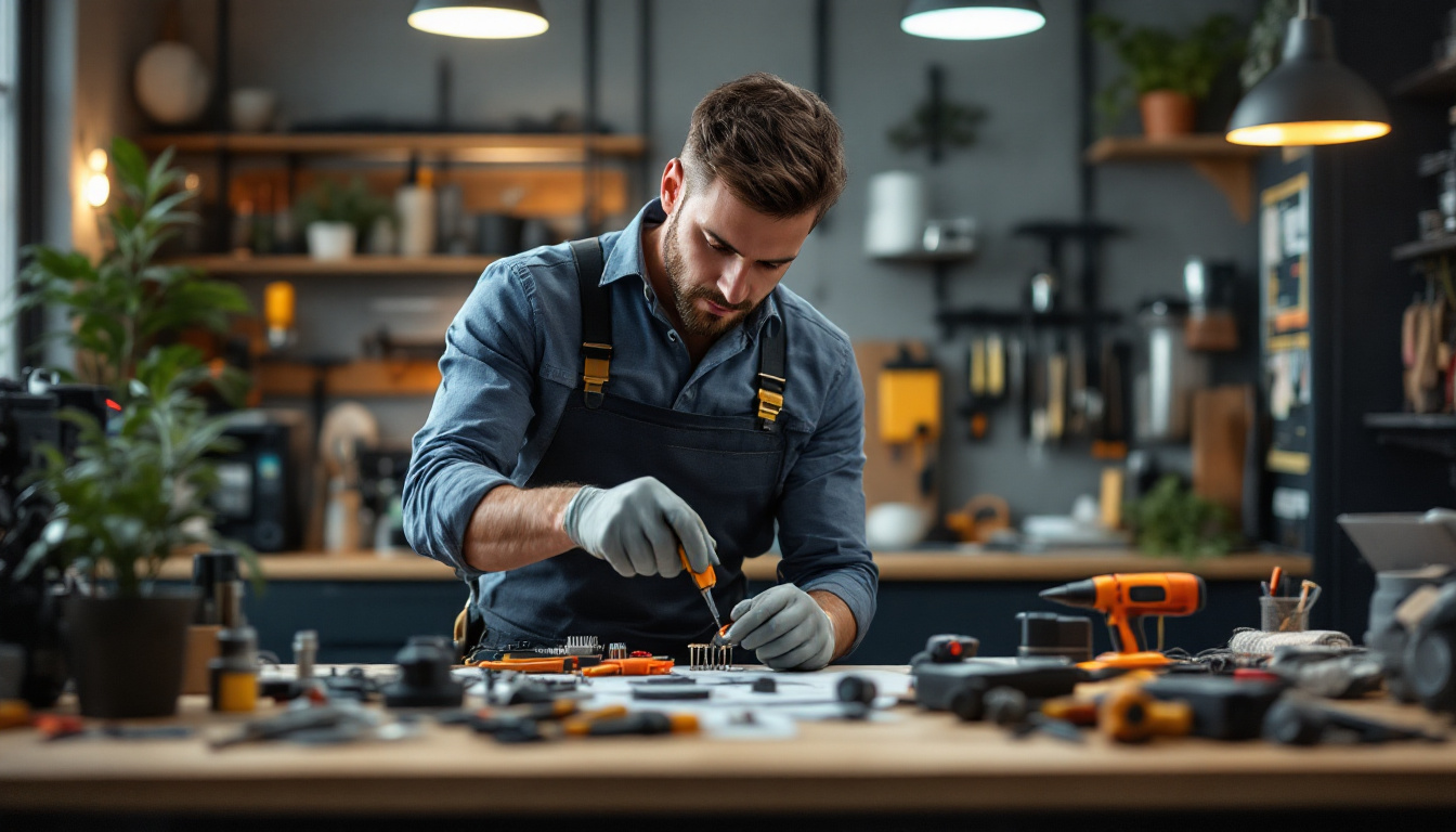 A photograph of a modern electrician at work in a stylish