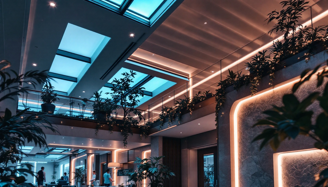A photograph of a beautifully designed interior space featuring led roof lights