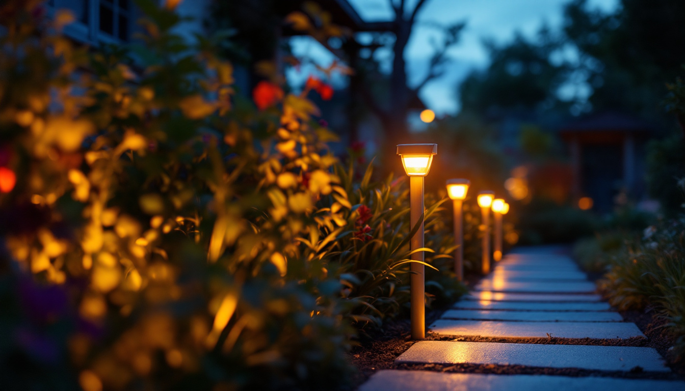 A photograph of capture a photograph of a solar led lighting installation in a vibrant outdoor setting