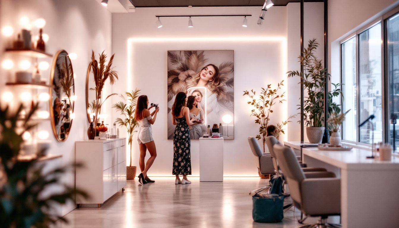 A photograph of a beautifully lit beauty salon interior that highlights the interplay of soft