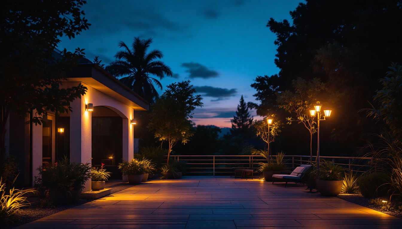 A photograph of a beautifully illuminated outdoor space at dusk