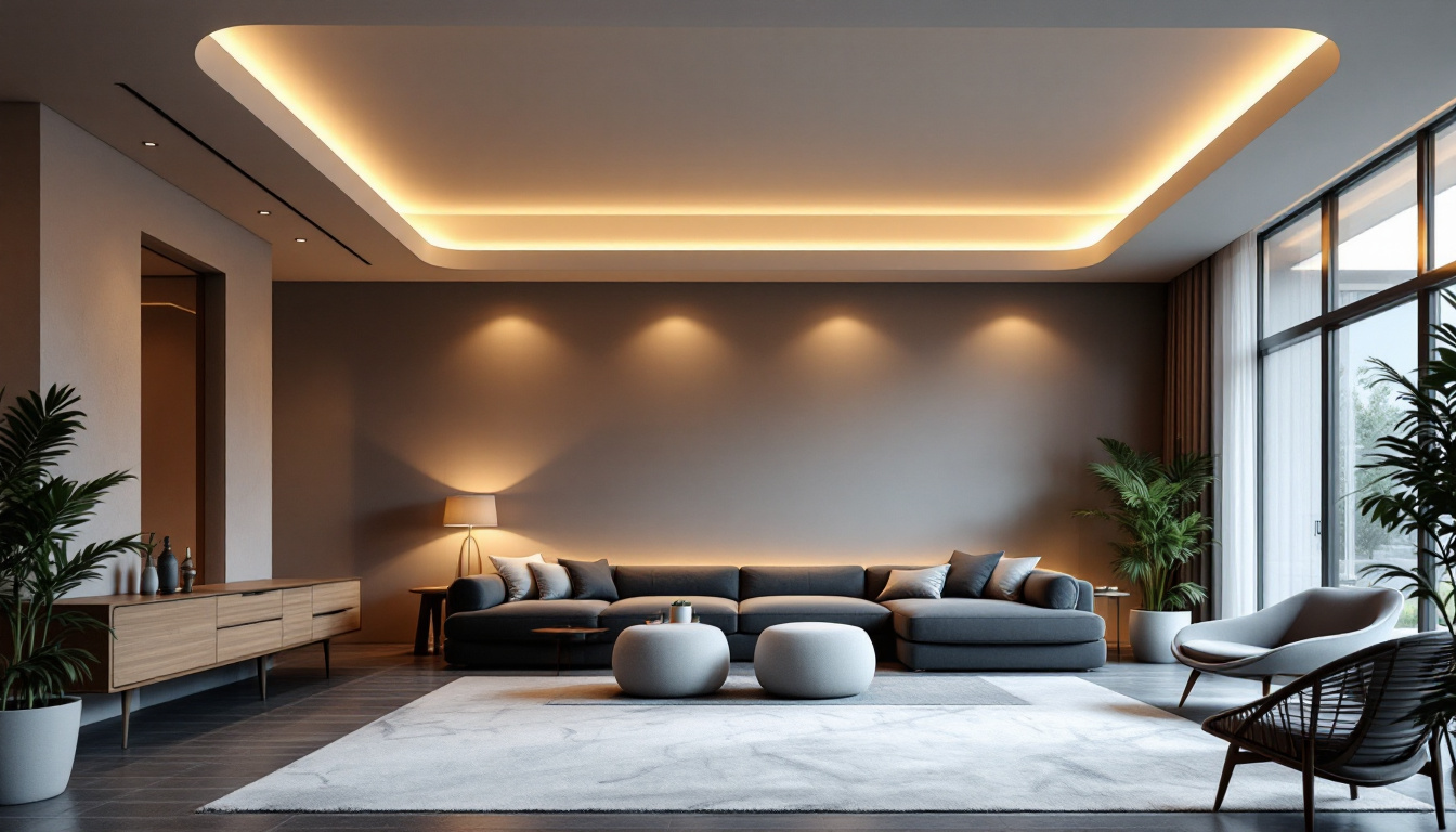 A photograph of a beautifully designed room featuring modern drop-in ceiling lights