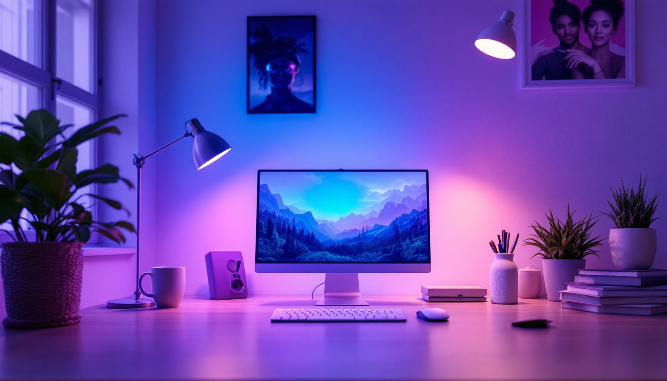 A photograph of a well-lit workspace featuring an led panel in use