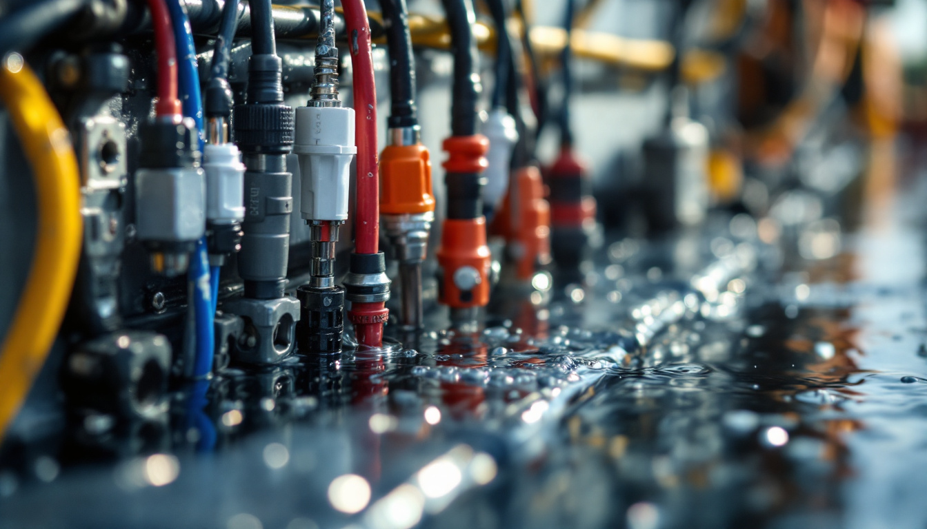 A photograph of a close-up shot of various water-resistant wire connectors in use
