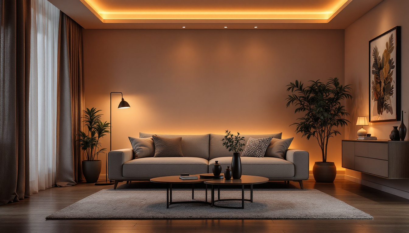 A photograph of a stylishly lit room featuring hi hat lighting