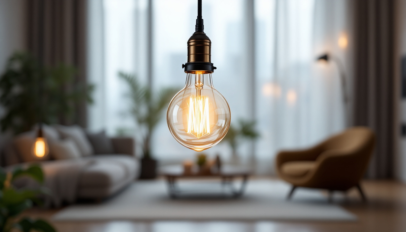 A photograph of a stylishly arranged living space featuring a b-type light bulb in an elegant fixture