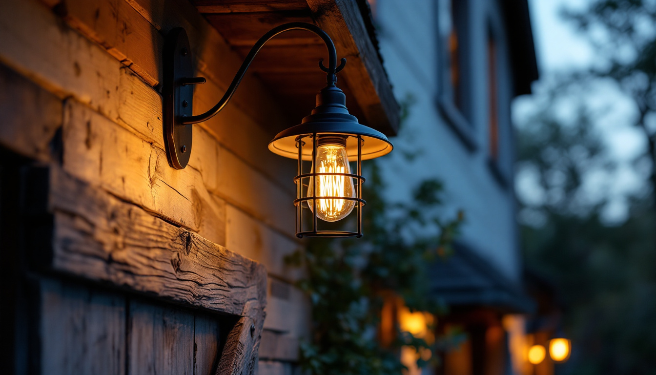 A photograph of a beautifully designed barn light fixture illuminating a charming residential or commercial exterior