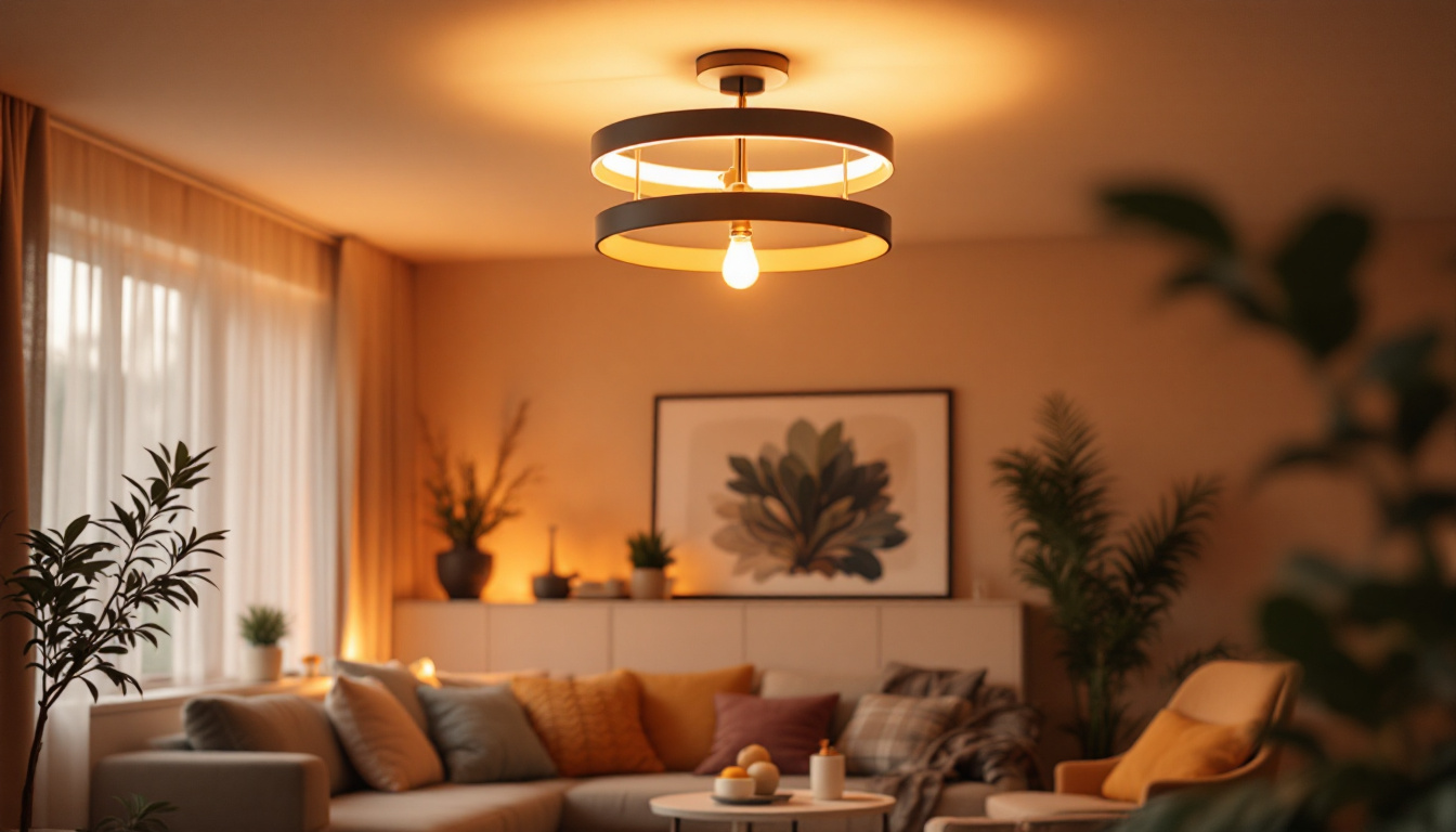 A photograph of a beautifully designed ceiling light fixture in a cozy