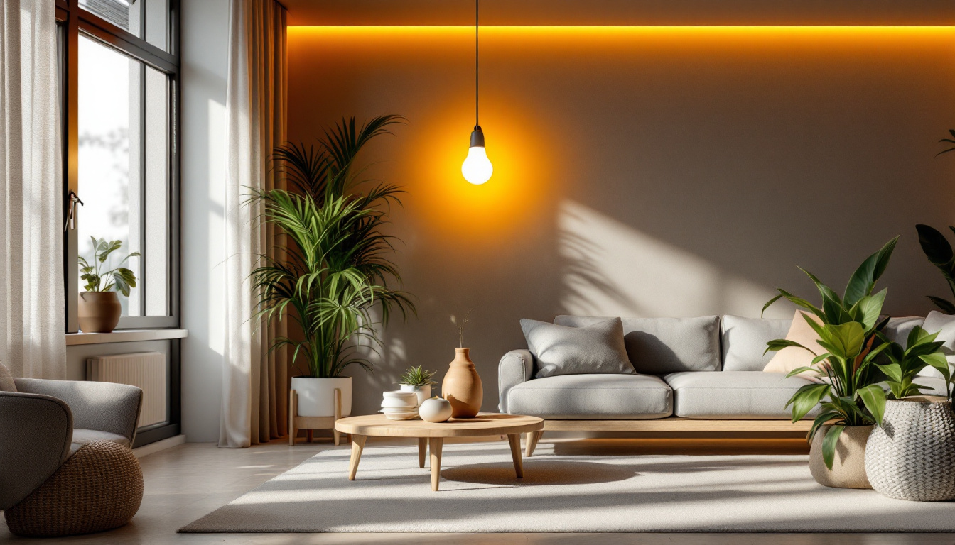 A photograph of a stylishly designed modern space featuring a 4.5-watt 60-watt equivalent bulb