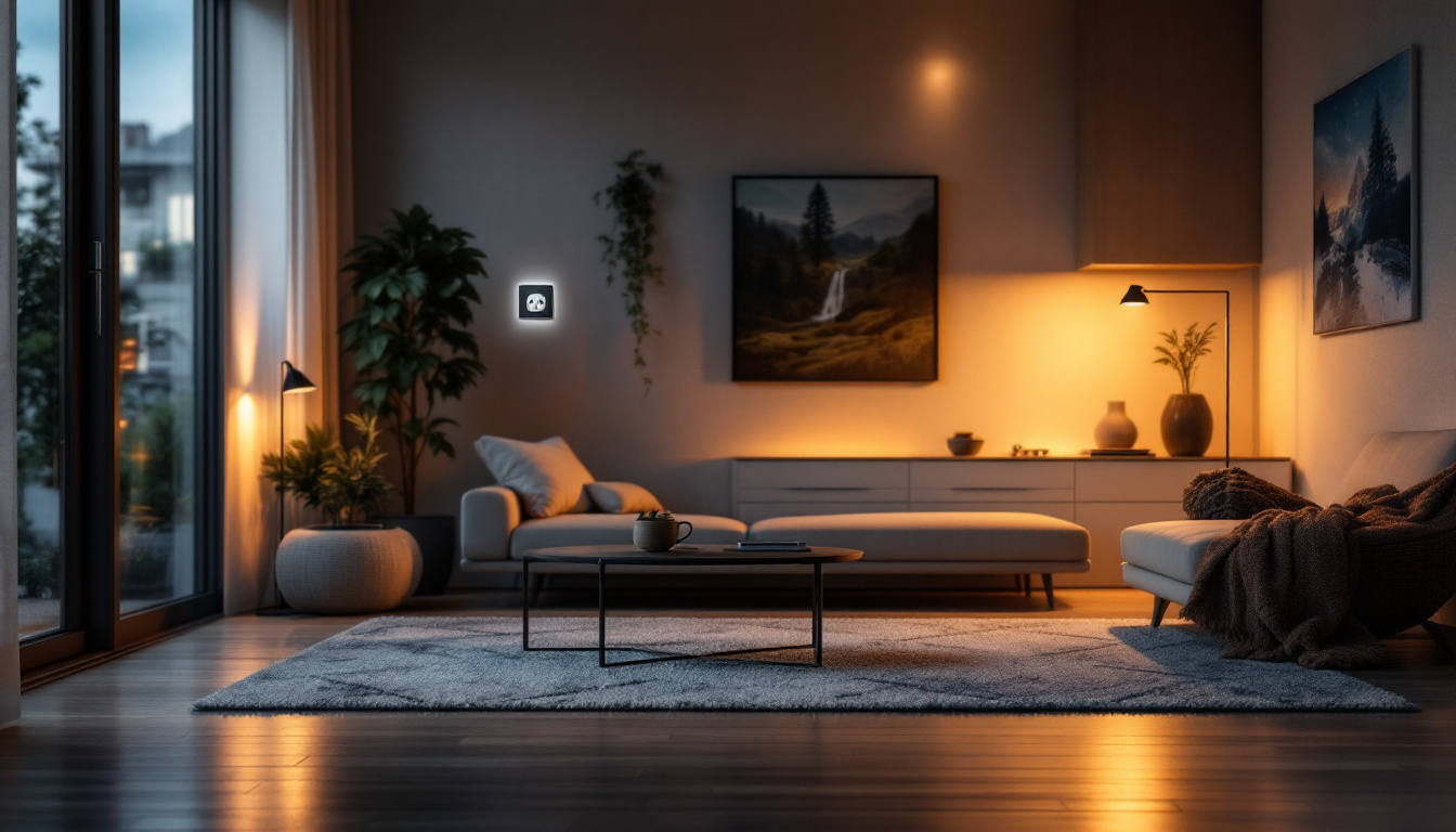 A photograph of a modern living space that showcases stylish electric receptacles seamlessly integrated into the design