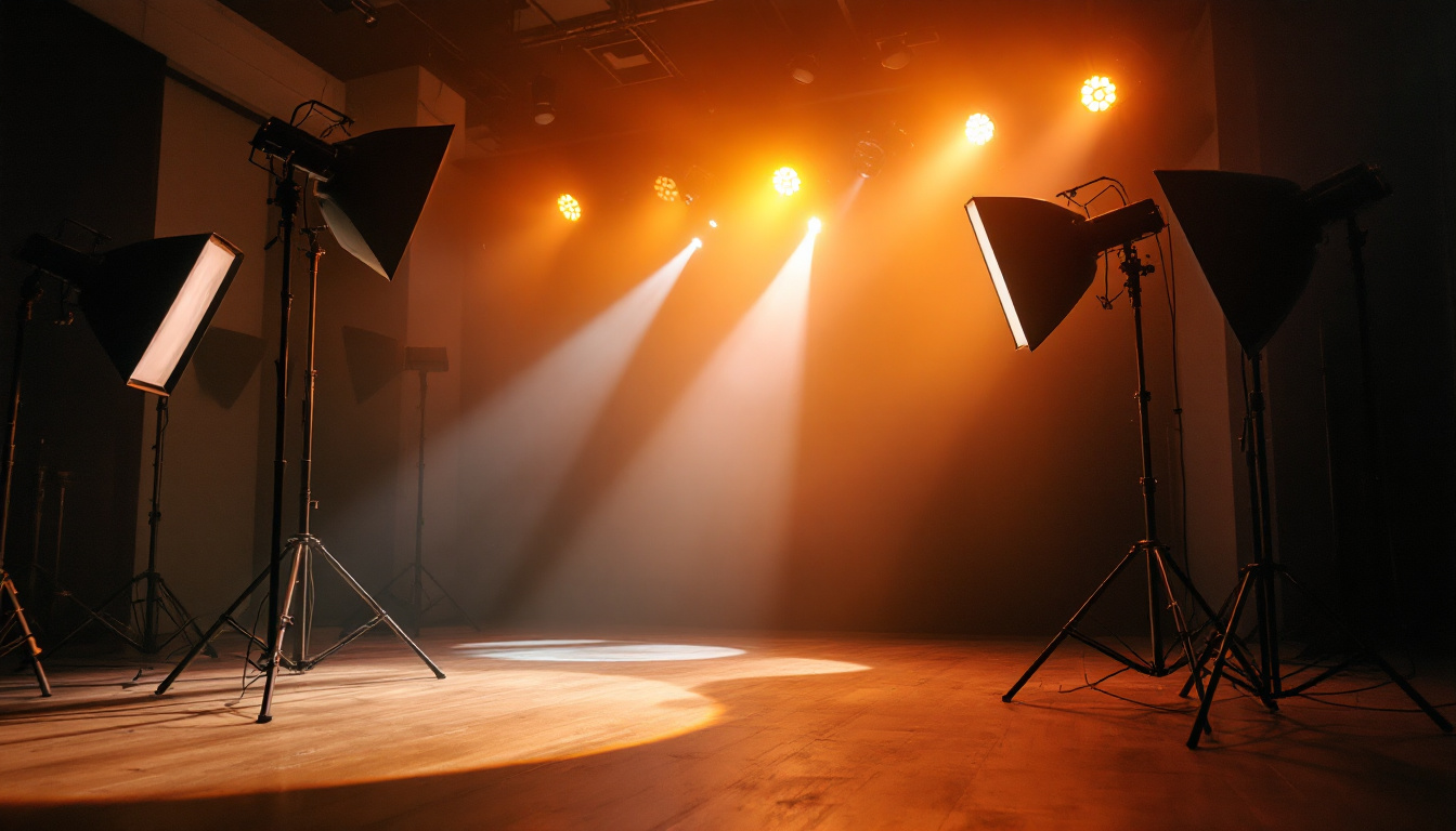 A photograph of a vibrant hi-hat lighting setup in a studio environment