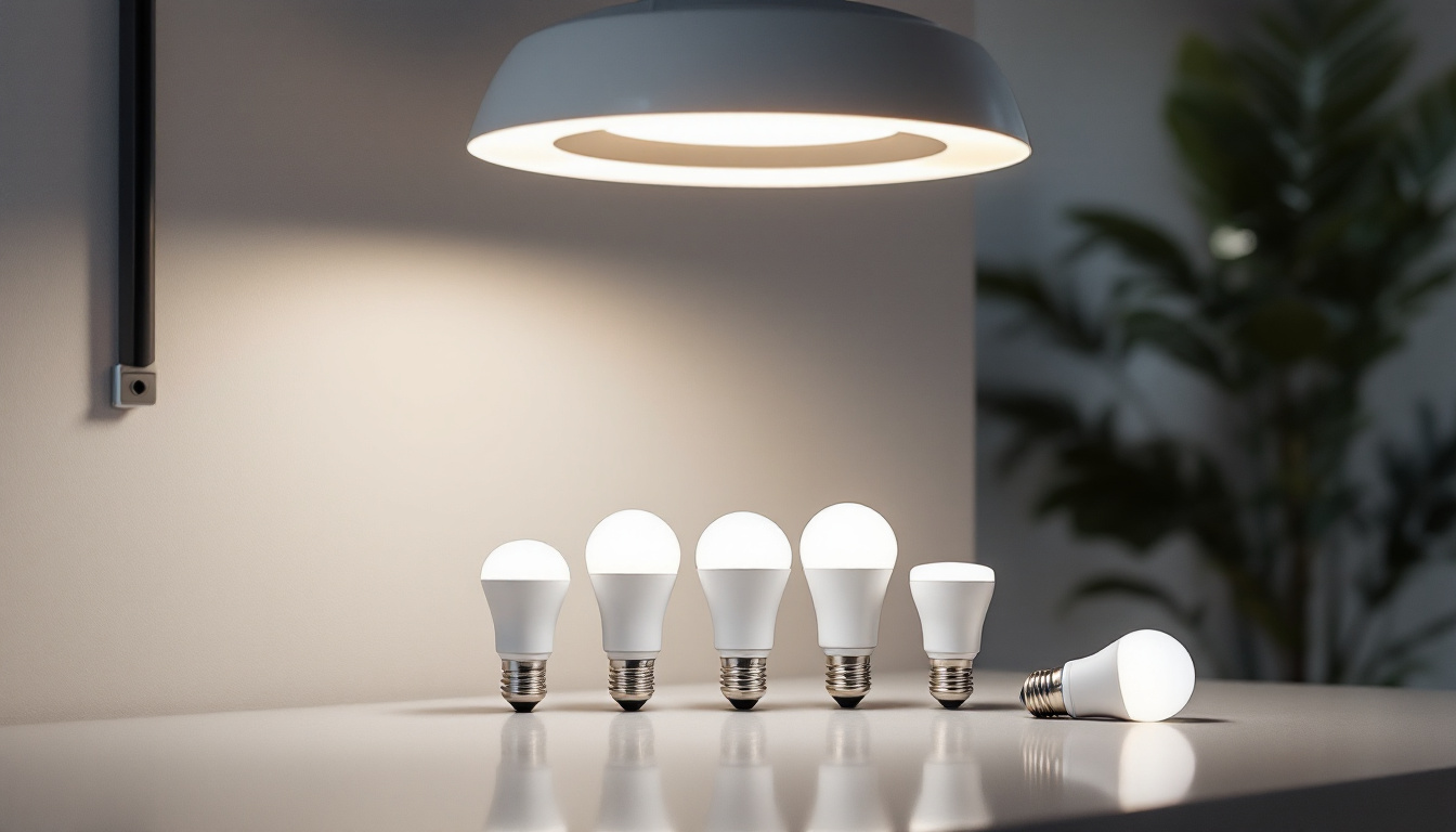 A photograph of a modern can light fixture showcasing a variety of led replacement bulbs