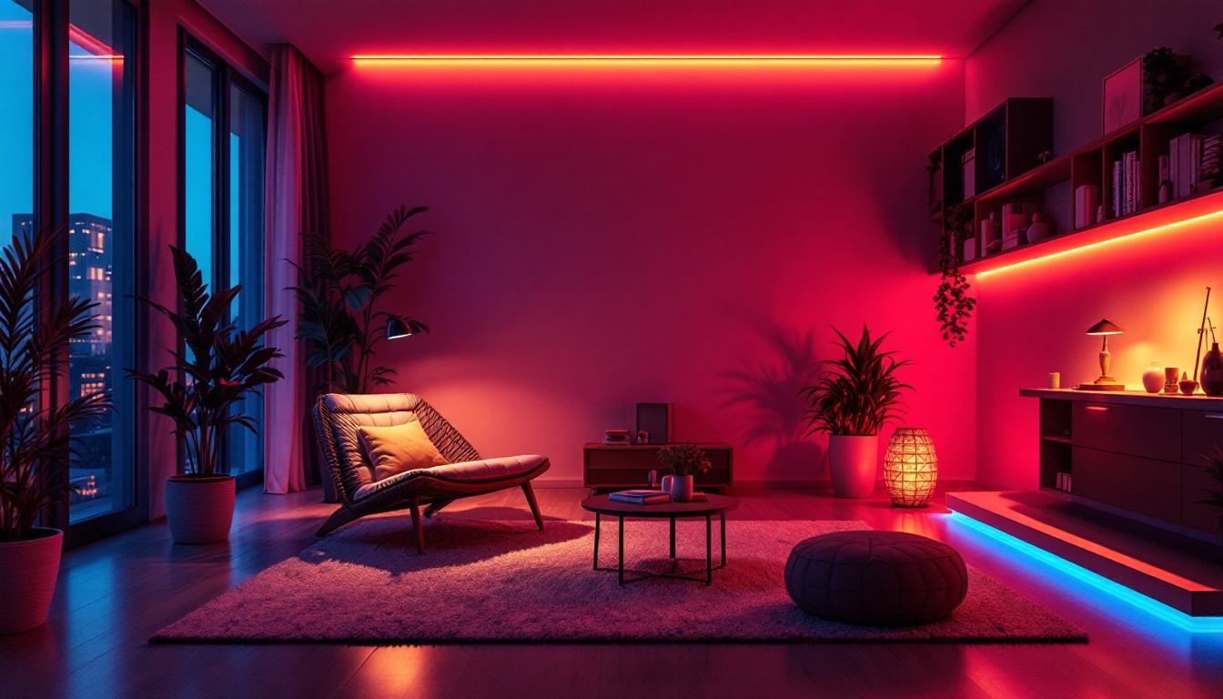 A photograph of a beautifully lit interior space showcasing the dynamic effects of professional rgb lighting