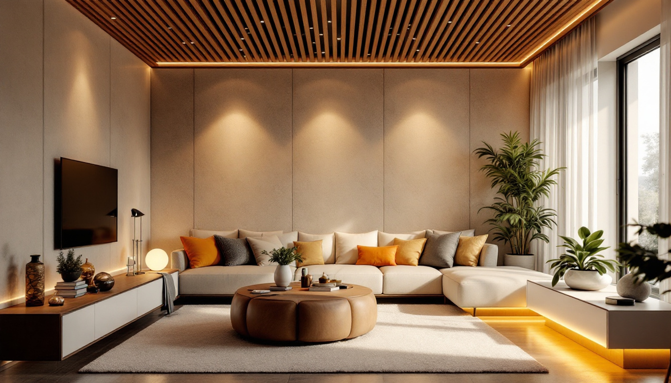 A photograph of capture a photograph of a modern living space featuring stylish recessed led can lighting