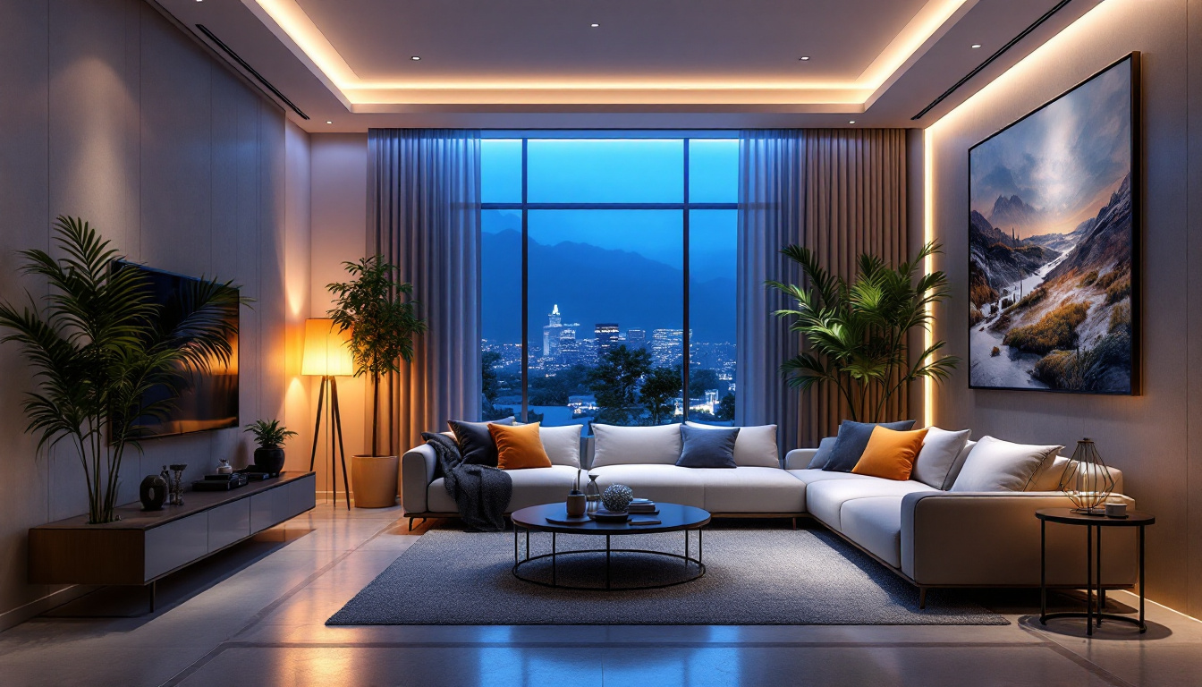 A photograph of a beautifully designed interior space illuminated by the veln-8ft-80w lighting