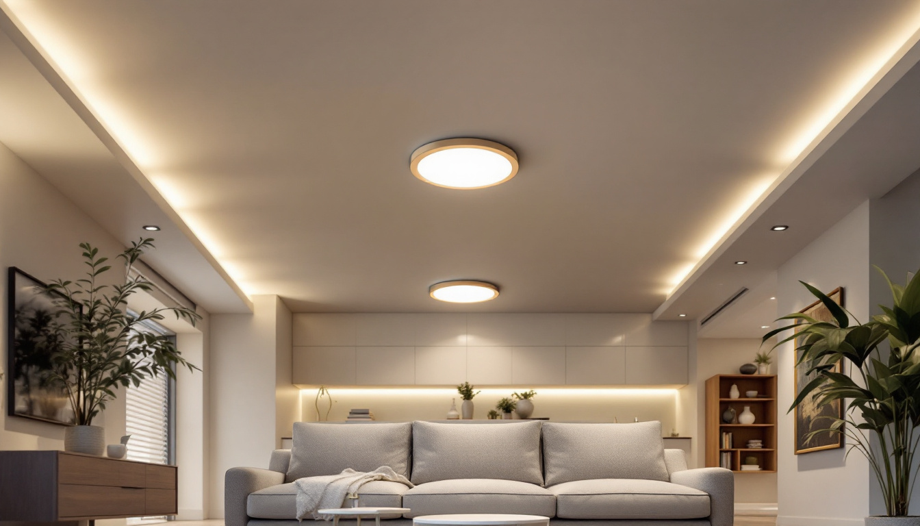 A photograph of a beautifully designed interior space featuring recessed lighting with stylish trim rings
