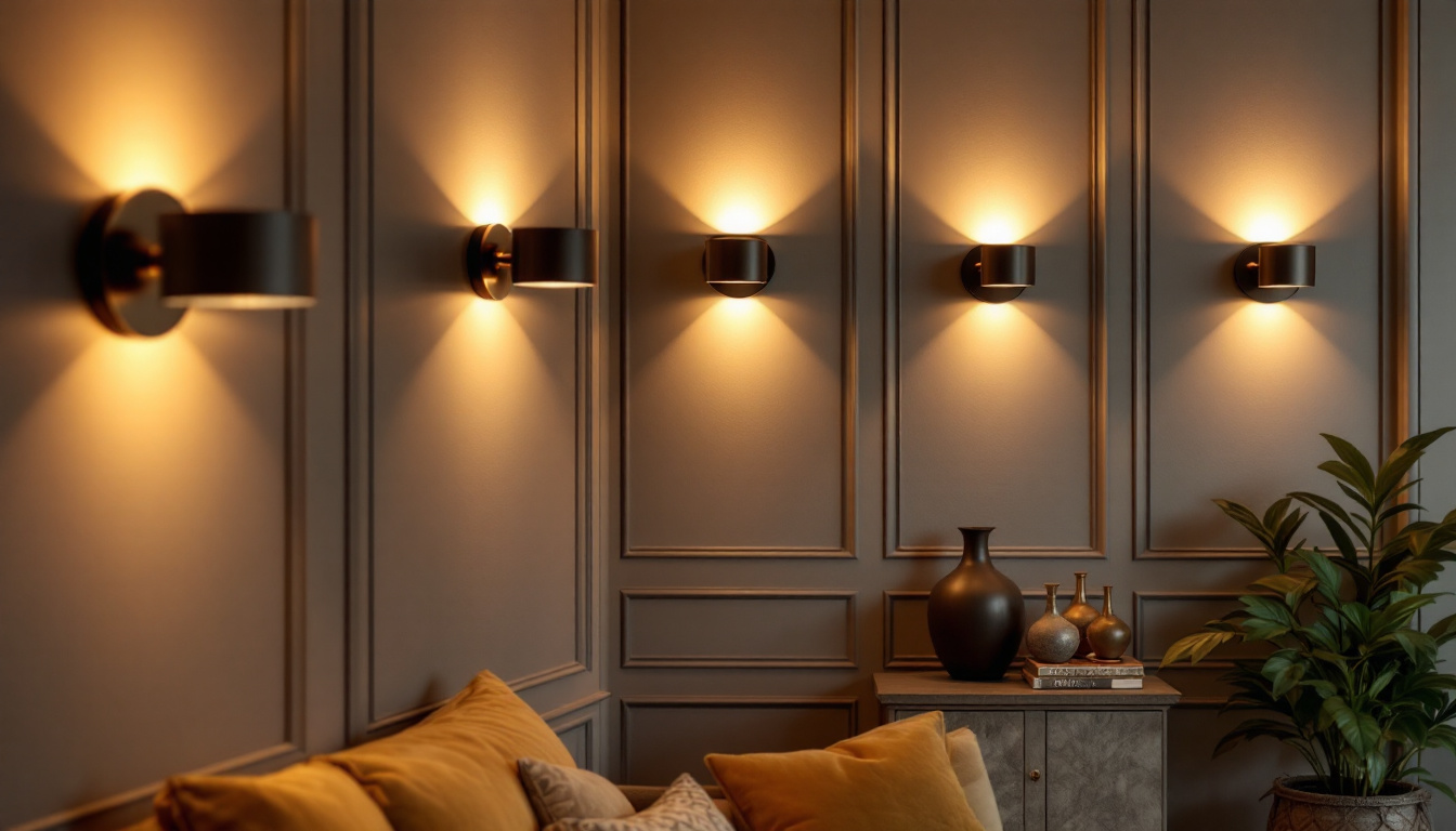 A photograph of a stylishly designed room showcasing various sconce lighting fixtures illuminating the space