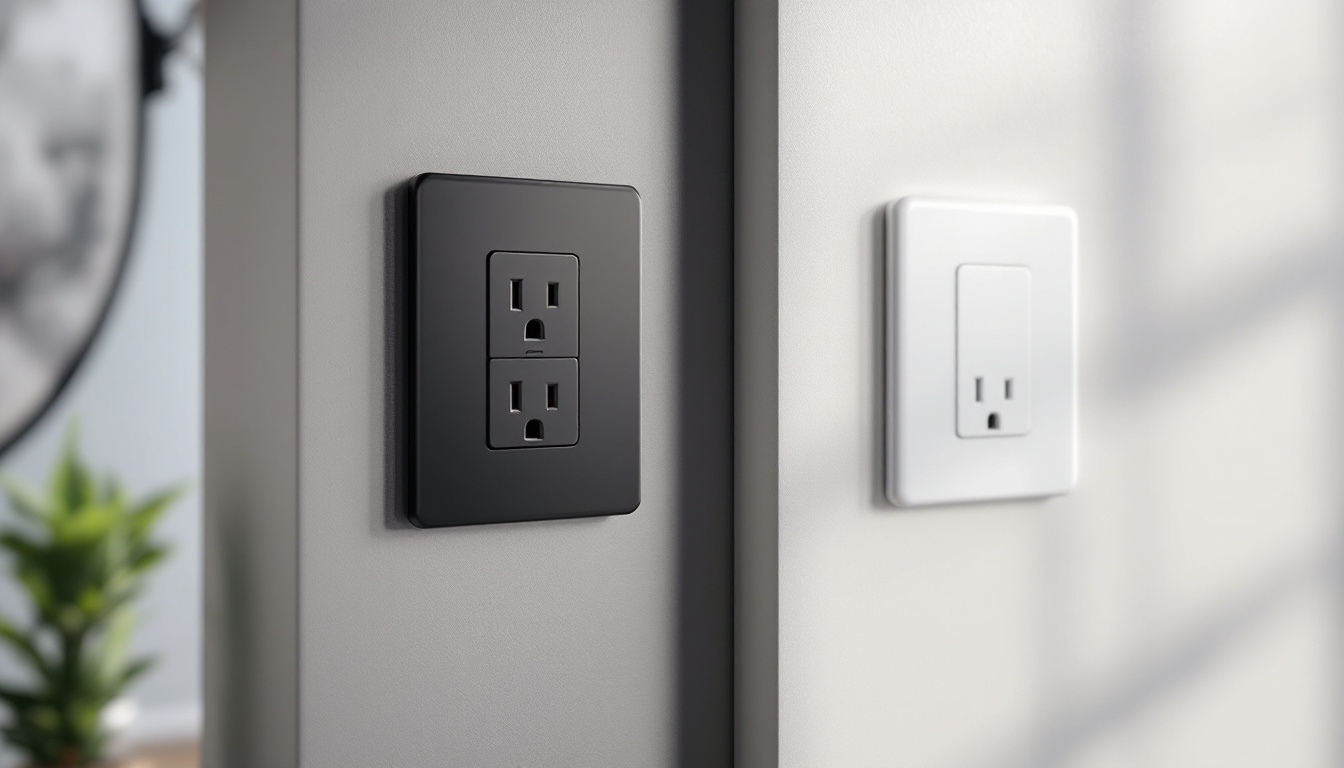 A photograph of a modern electrical receptacle installation in a stylish home setting