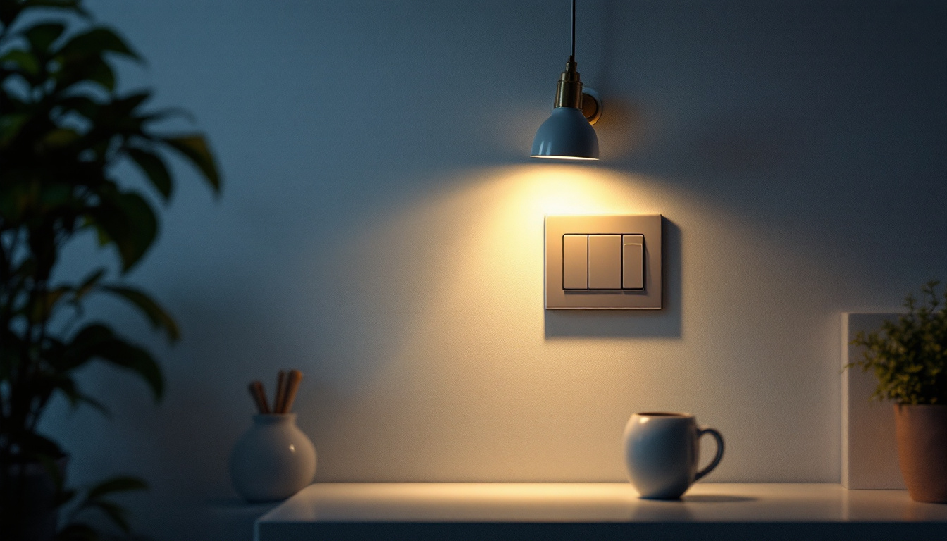 A photograph of a well-lit room showcasing various types of switches and receptacles in action