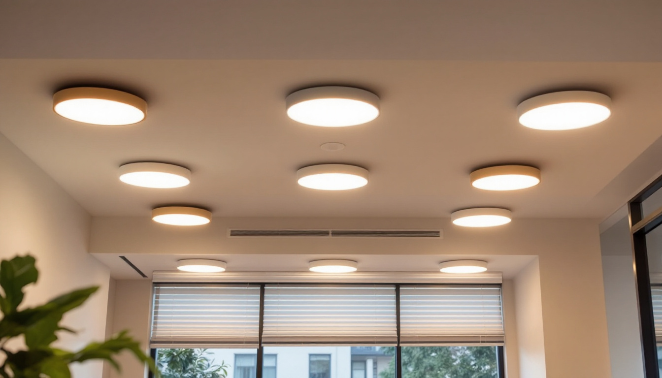 A photograph of a well-lit room featuring various styles of 8-inch recessed lighting installed in the ceiling