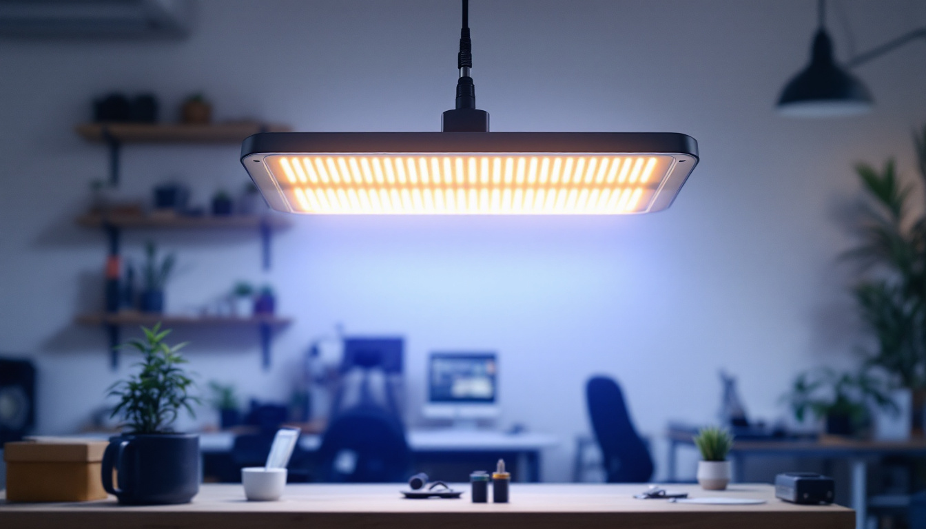 A photograph of a well-lit workspace showcasing a four-foot led fixture in use