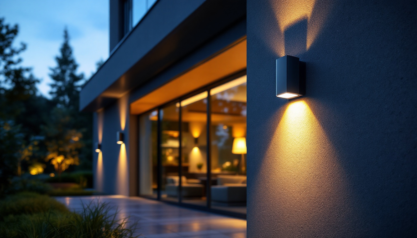 A photograph of a modern outdoor setting illuminated by sleek led motion lights