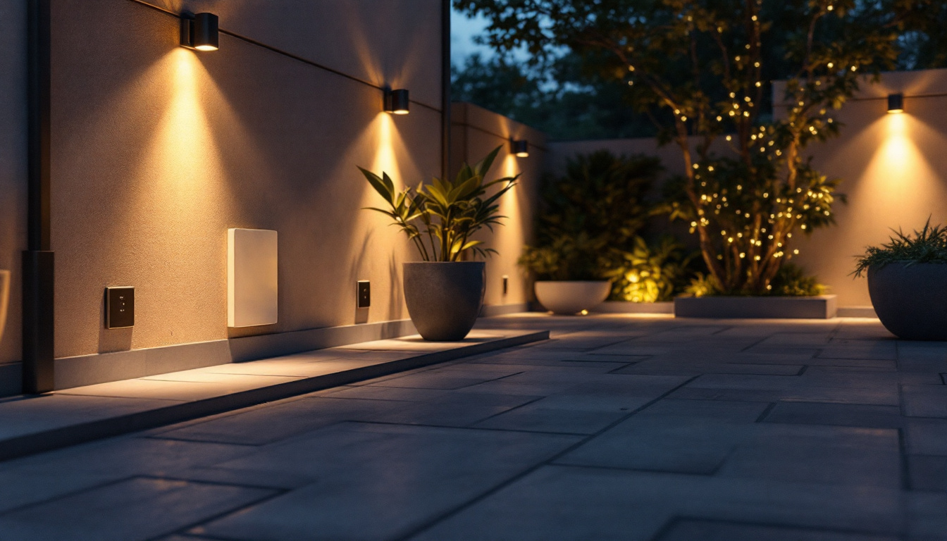 A photograph of a well-lit outdoor space showcasing various outdoor electrical covers in use