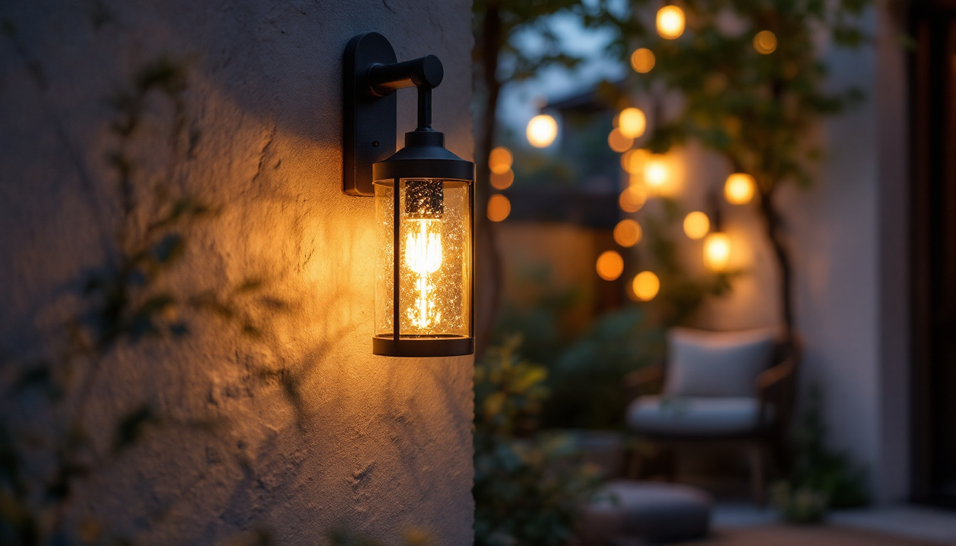 A photograph of a beautifully designed solar lamp mounted on an outdoor wall