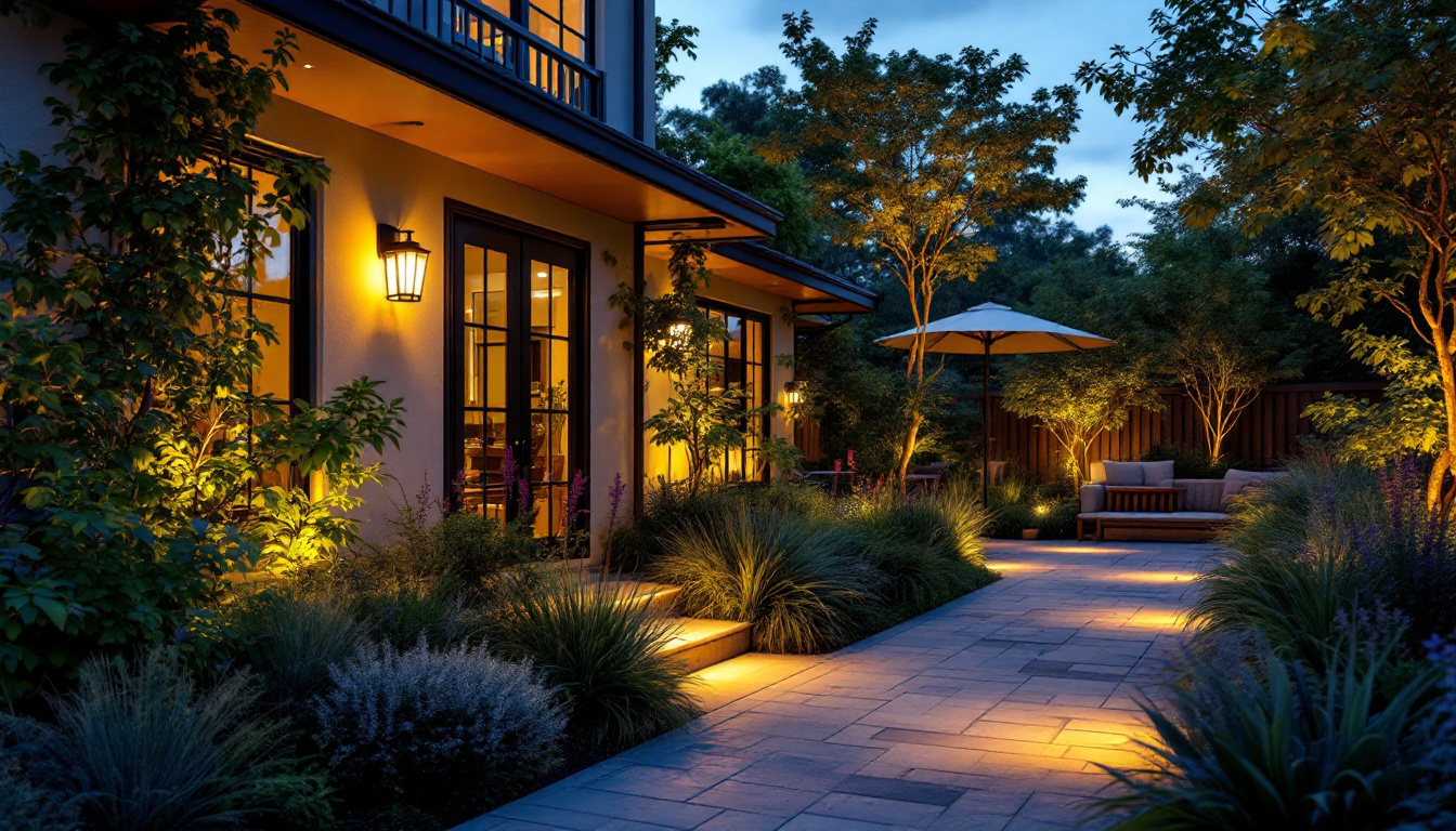 A photograph of a beautifully illuminated outdoor space at dusk