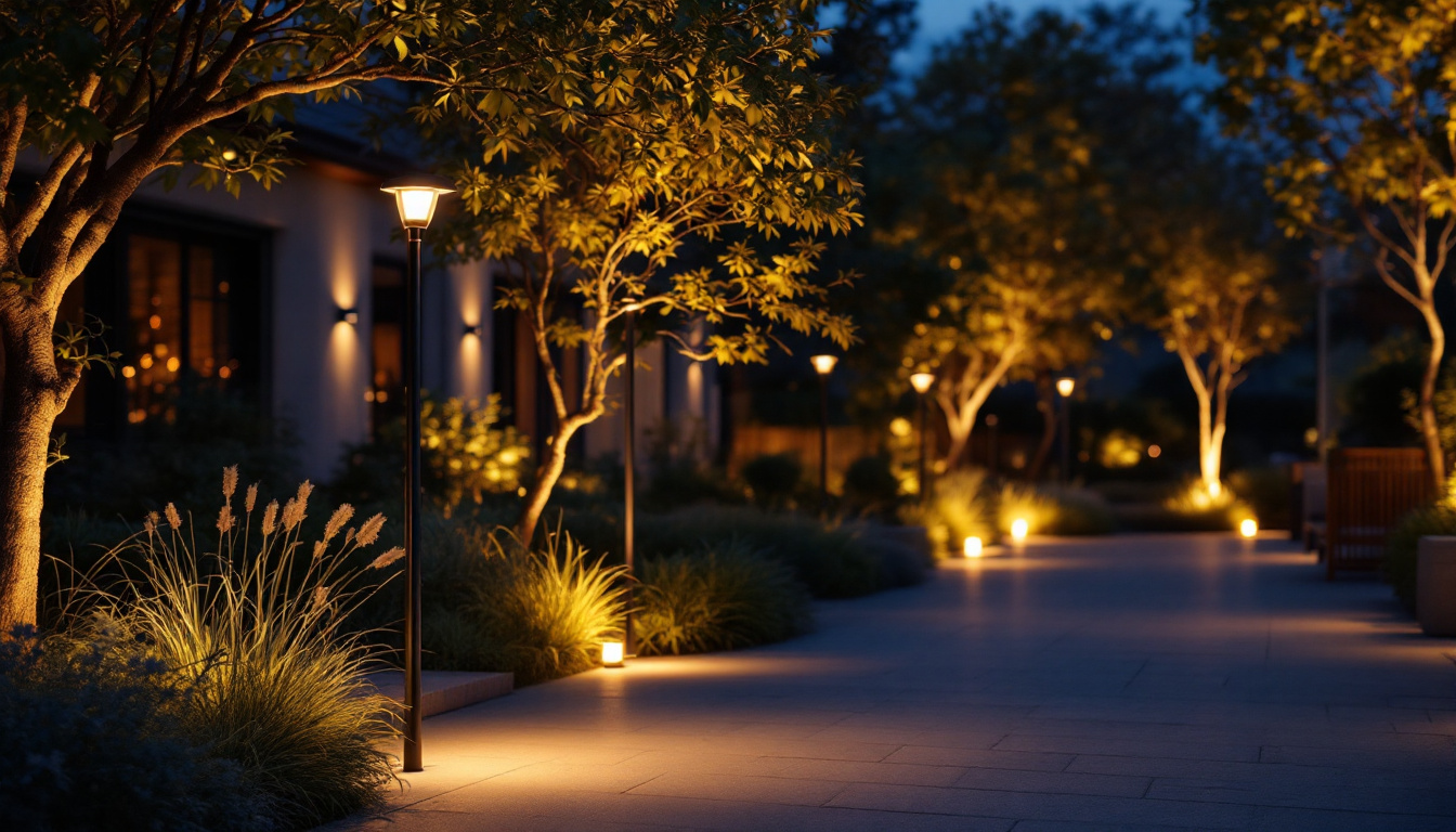 A photograph of a beautifully illuminated outdoor space at dusk